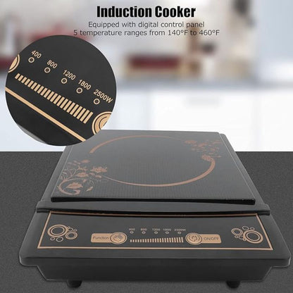 Portable Induction Hob, Single Cooker Induction 2500W Cooktop Countertop with Digital Control Panel, Induction Cooktop with 5 Levels Temperature Control for Kitchen Use