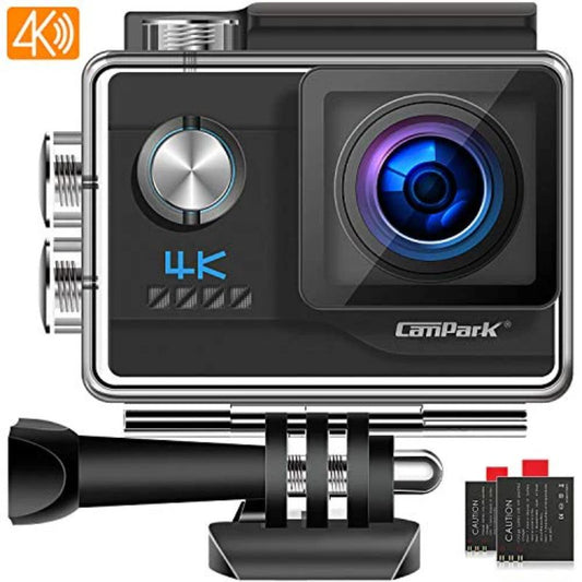 Campark V20 4K Ultra HD 20MP True Sports Camera WiFi EIS Anti-Shake Waterproof Camera with 2 Batteries and Accessory Kit