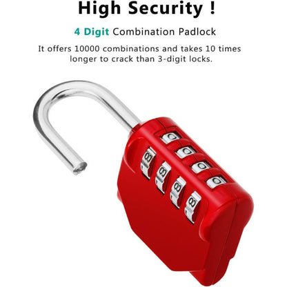 ZHEGE Combination Lock, 4 Digit Outdoor Combination Padlock for Gym, School, Gates, Doors, Hasps and Storage (Red)