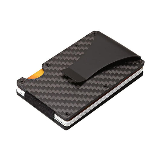 Carbon Fiber Wallet Slim Modern Minimal Metal Money Clip for Men, RFID Blocking Minimalist Bussiness Aluminum Card Cash Holder, Cool Black Unique Small Gift Card Case