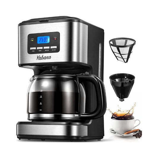 Yabano Coffee Maker, Filter Coffee Machine with Timer, 1.5L Programmable Drip Coffee Maker, 40min Keep Warm & Anti-Drip System, Reusable Filter, Fast Brewing Technology, 900W