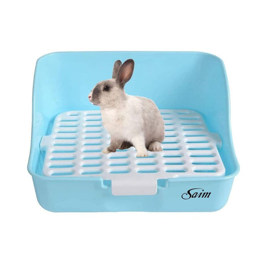 Rabbit Bunnies Cage Litter Box Plastic Rectangle Mesh Design Pet Potty Toilet Trainer Corner Bedding Litter Box for Small Animal, Guinea Pig