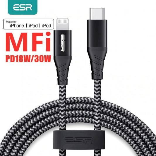 ESR MFi USB-C to Lightning PD Charging Cable and Data Sync , Nylon Braided