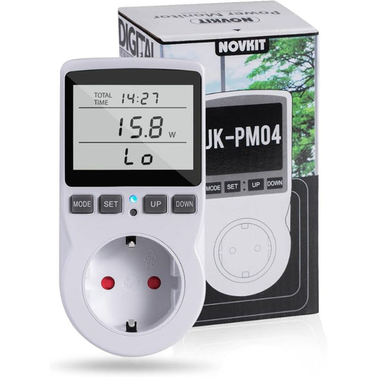 NOVKIT Energy Cost Meter, Power Meter Socket, Power Meter with Visible Alarms and Partial Reset Function, Monitoring of Min/Max Power