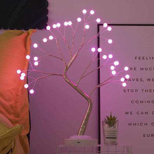 Led Bonsai Tree Light – 20 Inches, Battery/USB Operated, Adjustable Branches (Pink Glow-Pearl-Gold Branches)