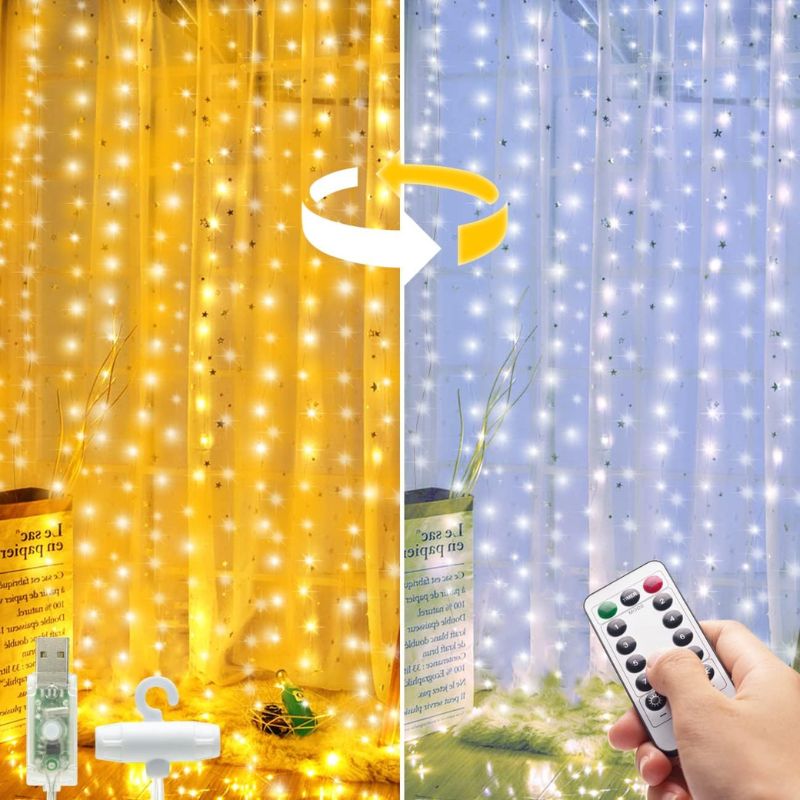 Woolmug Light Curtain 3 x 3 m 300 LED Fairy Lights Curtain USB Fairy Lights Curtain 8 Modes with Remote Control IP64 Waterproof Indoor and Outdoor Decoration