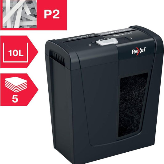 Rexel S5 Strip Cut Paper Shredder, Shreds 6-5 Sheets (70-80 gsm), P2 Security, Home/Home Office, 10 Litre Removable Bin, Quiet and Compact, Secure Range, 2020121