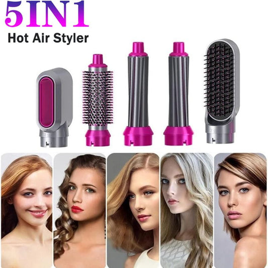 Hair Blow Dryer,5 in 1 Hair Dryer Brush,Airwrap Styler Hot Air Brush Detachable Brush Kit Negative Ion Straightener Hair Curler Hot Air Wrap Comb Brush (Red)