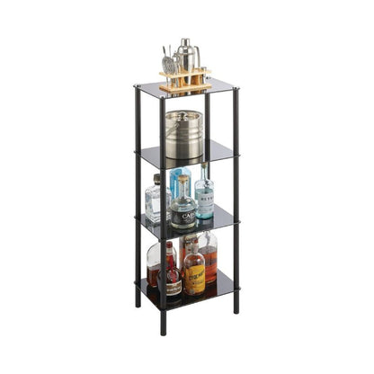 mDesign Household Floor Storage Rectangular Tower, 4 Tier Open Glass Shelves - Compact Shelving Display Unit - Multi-Use Home Organizer for Bath, Office, Bedroom, Living Room - Black