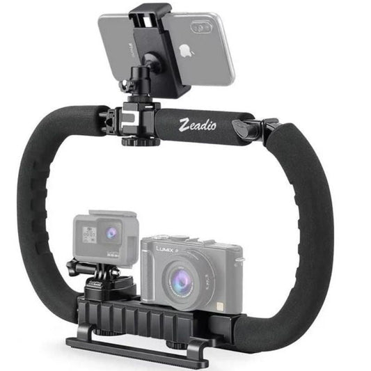 Zeadio Camera Smartphone Stabilizer, Foldable Handle Grip Handheld Video Rig with Travel case for All GoPro, Camera,