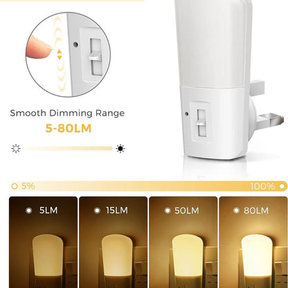 Plug in Night Light, Dimmable Night Lights, LOHAS Dusk to Dawn, Brightness Adjustable, Warm White 3000K, Good for Sleep, Children Light, Used in Hallway, Toddler Beds, Stairs, Bedroom, 2 Pack