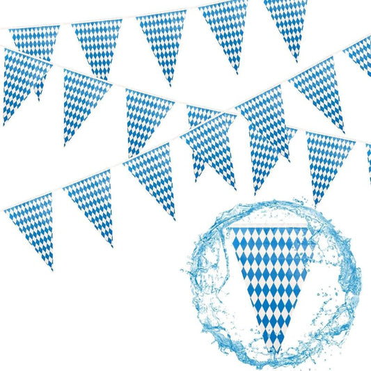 Decorative Bunting Blue White Oktoberfest Garland with 40Pieces Bunting Flag