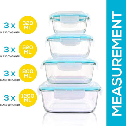 KICHLY - Set of glass food containers – 24 pieces (12 containers, 12 lids)