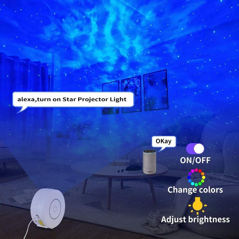 Smart Galaxy Projector with Nebula Cloud/Moving Ocean Wave, WiFi Star Projector for Room Decor, Home Theater Night Light Projector