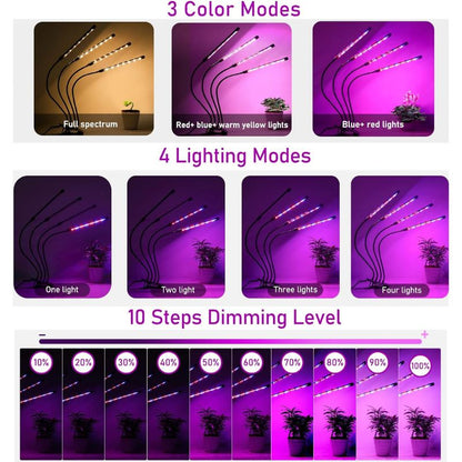 Plant Light LED Full Spectrum, EWEIMA 80 LEDs Grow Light with Timer 4/8/12 Hours, 4 Heads Grow Light 3 Light Modes and 10 Kinds Brightness for Indoor Plants Vegetable Garden Bonsai