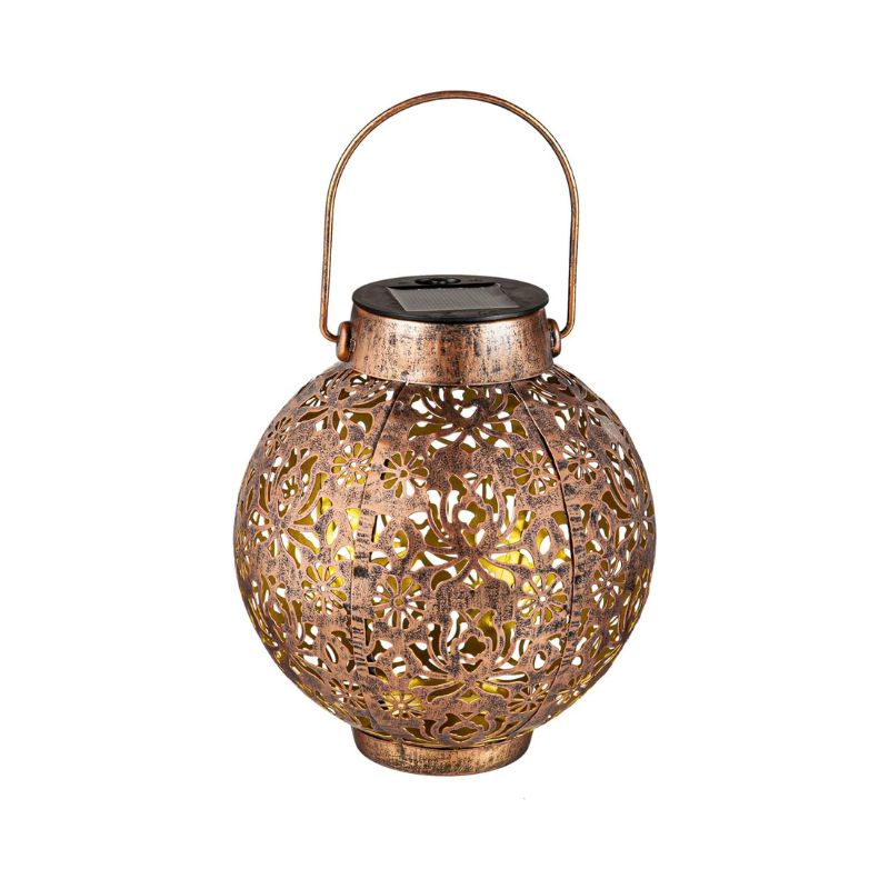 Evergreen Solar Metal Cut Out Lantern w Shadow, Bronze