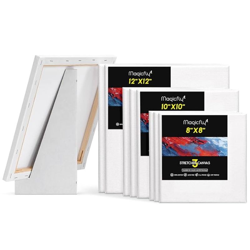 Magicfly Canvases for Painting 8 Pack, 6x6,Inches Stretched Canvas with Display Easel, White Blank Canvas Boards 100% Cotton, Art Supplies for Acrylic & Oil Painting