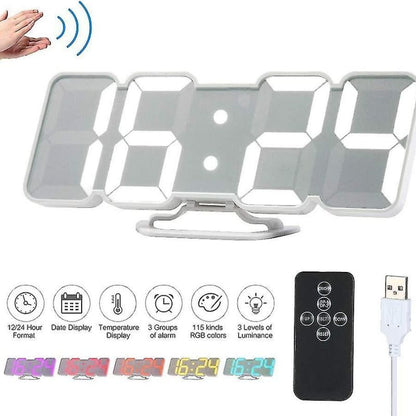 3d Led Wall Clock Electronic Digital Alarm Clock Usb Wireless Rgb Display Alarm Clock