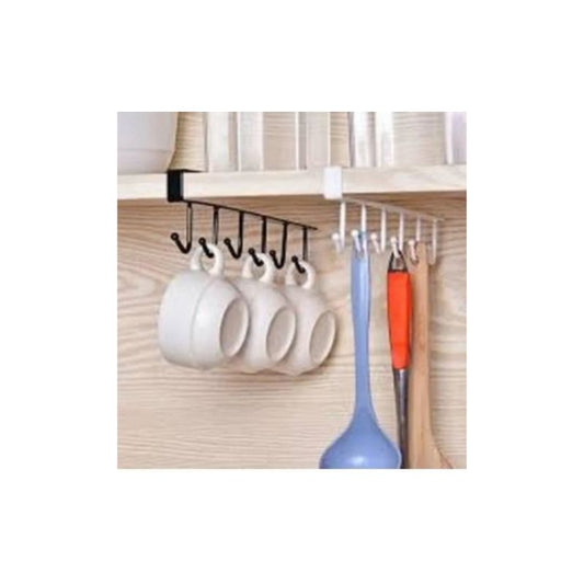 U type design 6 hooks organizer for bathroom and kitchen seamless hanging Multi hooks coffee cup storage stand dishes shelves Black