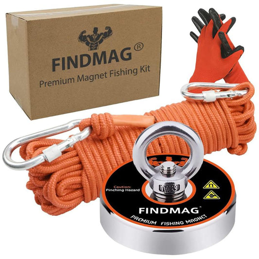 FINDMAG Magnetic Fishing, Fishing Magnet with 500 Pound Pull Force, Magnetic Fishing, Neodymium Magnets, Extra Strong, Strong Magnets, Very Suitable for Magnetic Fishing and Salvage in the River -