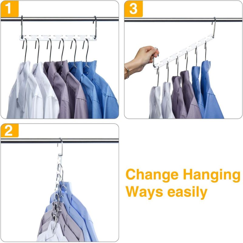 HOUSE DAY 8pcs Magical Hangers Closet Space Saving Wardrobe Clothing Magic Hangers Oragnizer Heavy Chrome Hangers, Updated Hook Design 26cm Long