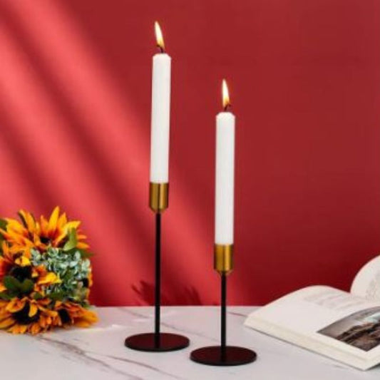 Candlestick Holders Taper Candle Holders, 2 Pcs Candle Stick Holders Set, Gold & Black Brass Candlestick Holders Set