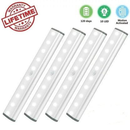 Motion Sensor Closet Lights, Cordless Under Cabinet Lightening, Wireless Stick-on Anywhere Battery Operated 10 LED Night Light Bar, Safe Lights for Closet Cabinet Wardrobe Stairs, 9 Pack