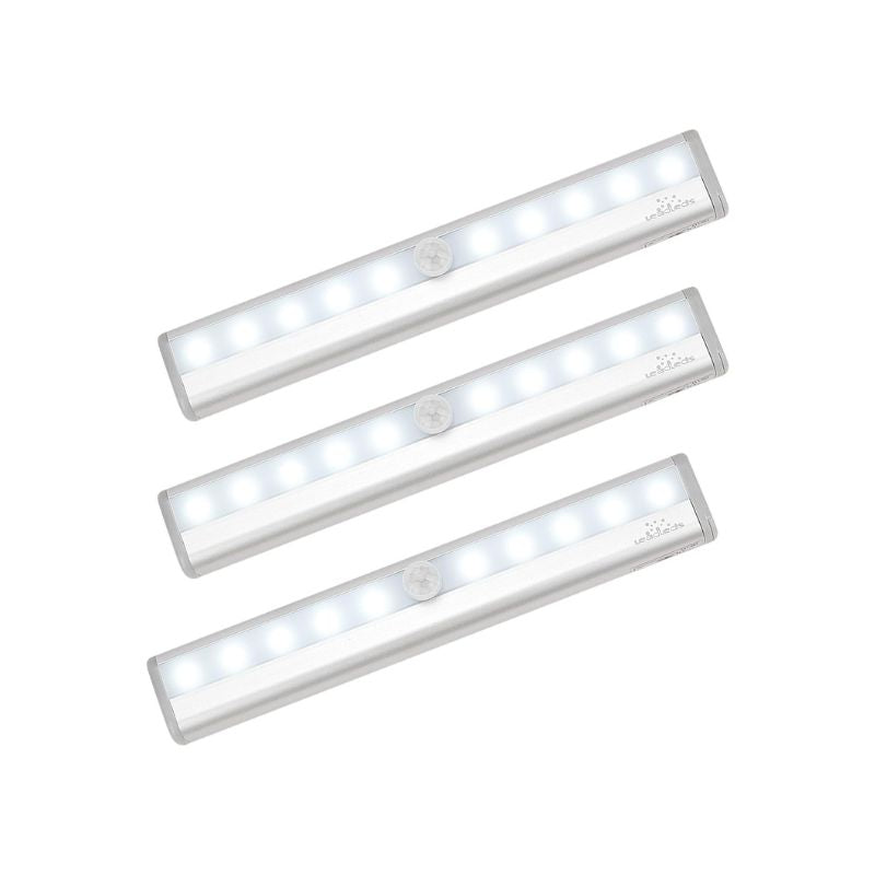 Leadleds 3-Pack Battery Operated 10-LED Motion Sensing Light Bar Stick-on Anywhere Portable Closet Cabinet LED Night Light Wall Light Stairs Light Step Light Bar