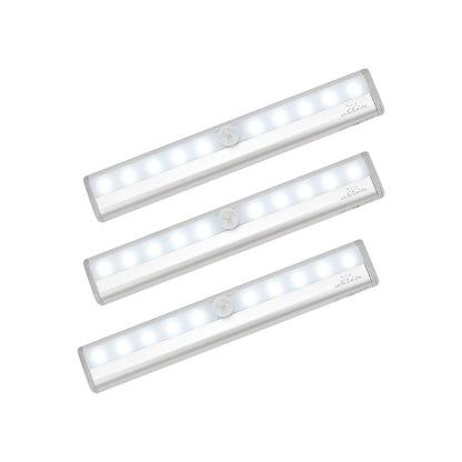 Leadleds 3-Pack Battery Operated 10-LED Motion Sensing Light Bar Stick-on Anywhere Portable Closet Cabinet LED Night Light Wall Light Stairs Light Step Light Bar