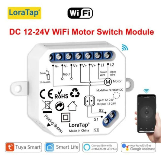 LoraTap Tuya Smart Life DC 12-24V Switch Module for Roller Shutter Pool Cover Electric Motor Voice Control by Google Home Alexa