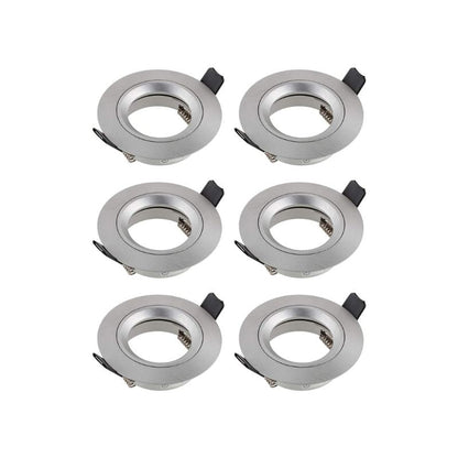 Kyotech 6X Downlights for Ceiling - Recessed, Mounting Hole ø65mm, Frame Aluminium Brushed Silver, ø80x24mm - LED Spot Lights Ceiling with GU10 Lamp Holder