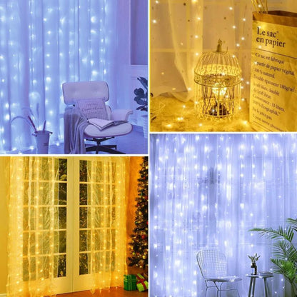 Woolmug Light Curtain 3 x 3 m 300 LED Fairy Lights Curtain USB Fairy Lights Curtain 8 Modes with Remote Control IP64 Waterproof Indoor and Outdoor Decoration