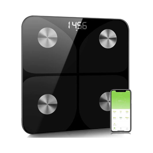 Body Fat Scales, Body Scales, Connected Scales for Person, Fat, Water, Muscle Mass, BMI and MB (Basic Metabolism) Glass, Black