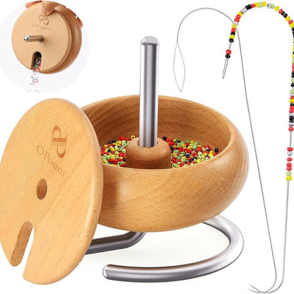 BBonnet Rotating Bead Holder with 2pcs LargeSize Beading Needles, Wooden Rotating BeadHolder for DIY Seed Beads, Waist Beads,Bracelets, Rotating Bead Bowl and Needles